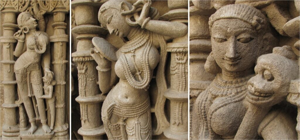 Rani ki vav stone carvings in Gujarat Detail of a skeleton