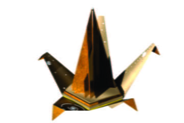 Stainless steel outdoor art with five elements and geometric form of a portal